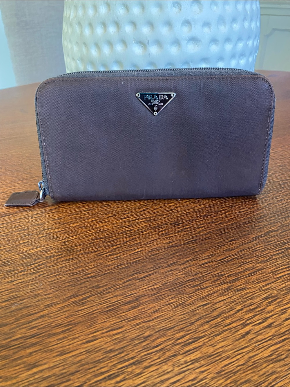 Prada Nylon Zip Around Triangle Long Wallet PTA Foglio M506 Tessuto Prugna Brown